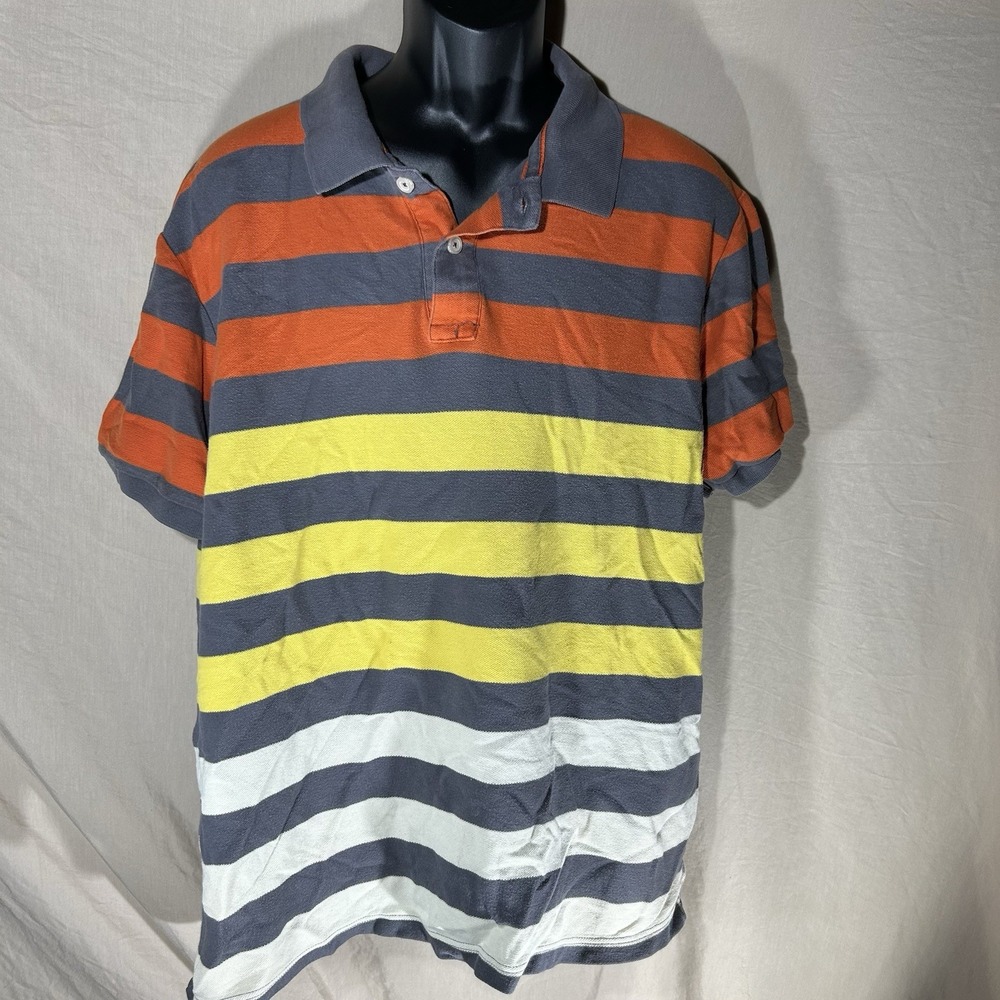 Old Navy Men's Polo Shirt Size XXL Striped Orange Yellow White Gray Casual